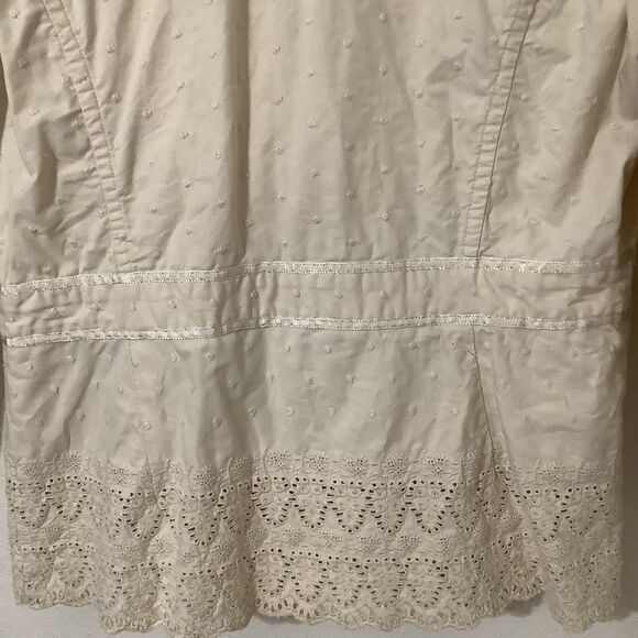 Vintage Y2K Cream Polka Dot 100% Cotton Mori Kei Feminine Blazer L Autumn Fall - Picture 13 of 15